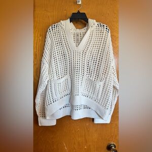 NWOT Lou & Grey open knit hooded sweater SIZE L